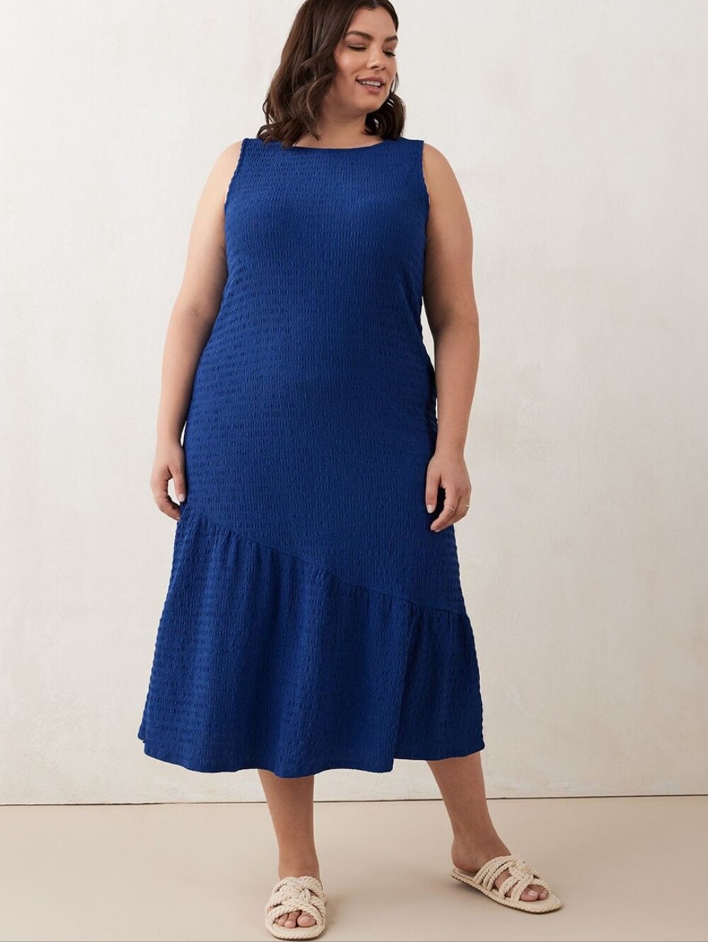 Pennington Plus Size 3x: Cobalt Textured Sleeveless Midi Dress